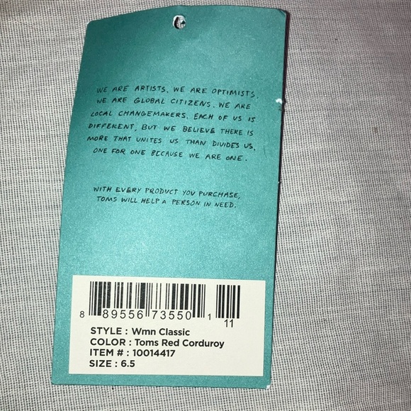 NWT - Toms 6.5 women’s Red Loafers corduroy Slip-Ons loafers shoes - Picture 12 of 13